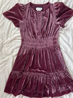 By Anthropologie Small Somerset Velvet Mini Dress Mauve Rose Smocked Tiered